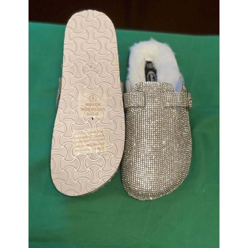 Adalina Silver rhinestone  fur lined mule Silver size 5 - Picture 3 of 5